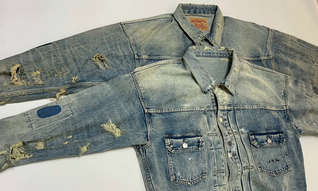 Proofing VS ZP SAINT MICHAEL x BERBERJIN BJ_DENIM JACKET/DAMAGE/BLU Latest BBJ joint model destroyed distressed ripped denim jacket heavy wash water SM destroyed denim jacket washed water blue S-XL